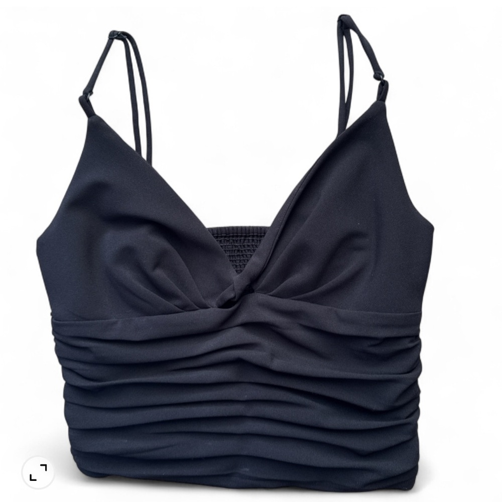 Zara Black Ruched Twist Front Adjustableβ Straps V Neck Cami Top XS